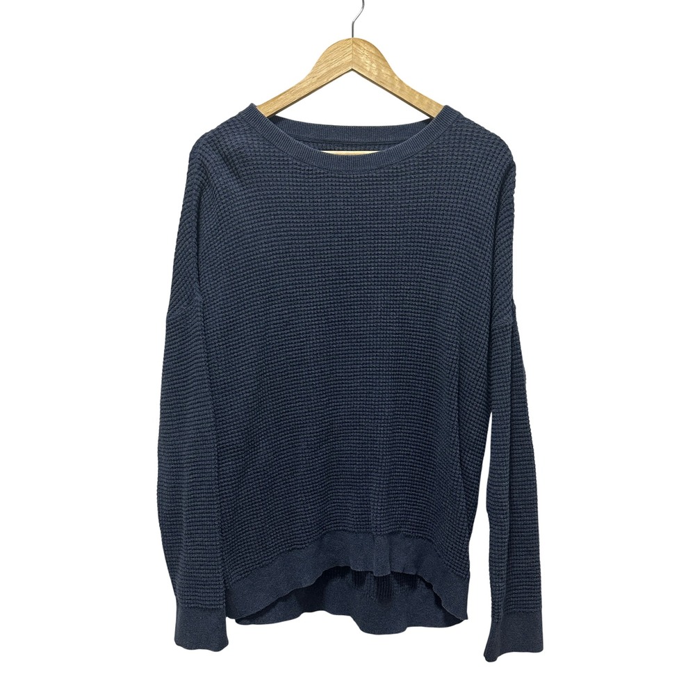 REI Co-op Wallace Lake Sweater Waffle Knit Women Large Navy Blue Cotton Thermal